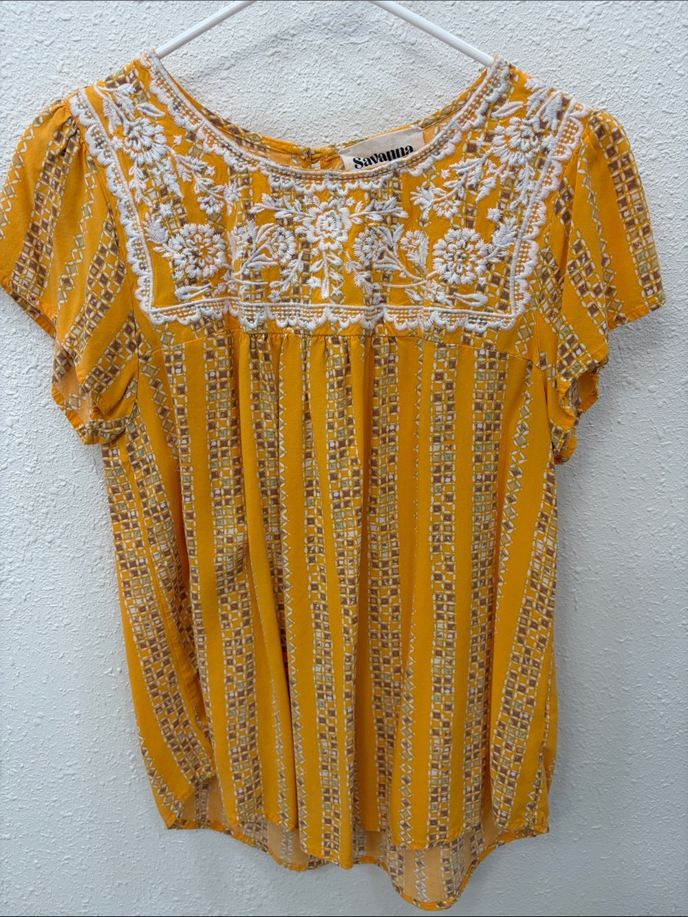 Savannah Jane Yellow Embroidered Peasant Blouse